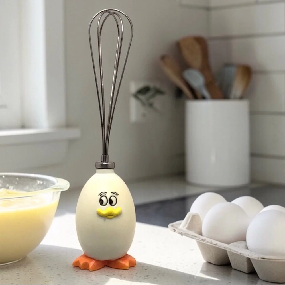 Vintage Mini Egg Whisk Chick Handle 6.5” Stainless Steel Cute Kitchen